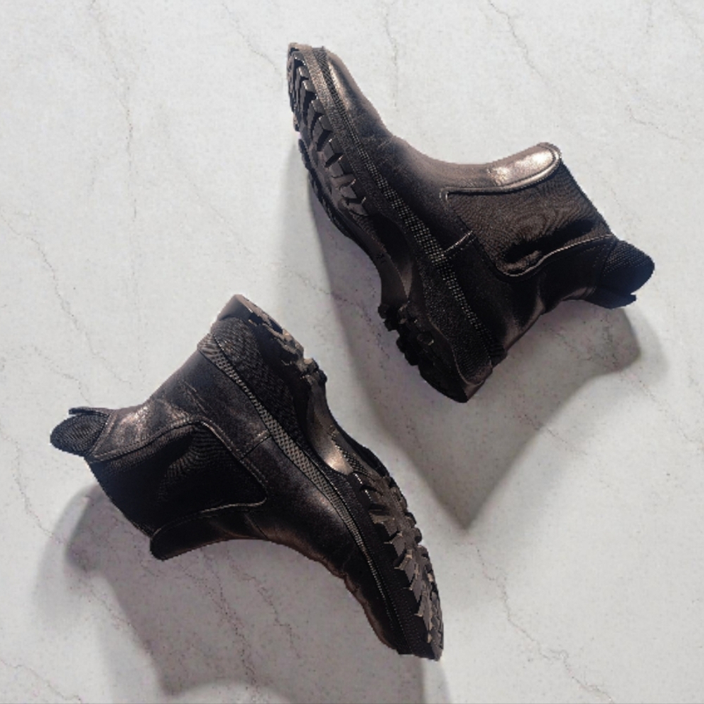 Prada Black Leather Versatile Utilitarian Chelsea Boots